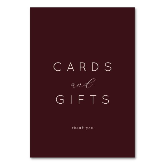 Grateful Maroon Minimalist Thank You Card テーブルナンバー (正面)