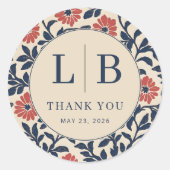 Grateful Navy Floral Circle ラウンドシール (正面)