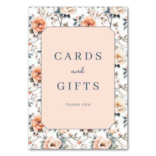 Grateful Peach Floral Vintage Border テーブルナンバー (正面)