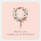 Grateful Peach Floral Wreath スクエアシール (正面)
