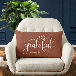 Grateful Personalized Family Name Brown ランバークッション