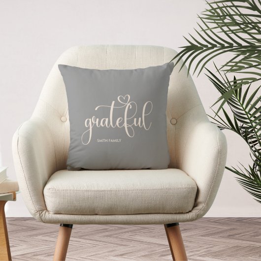 Grateful Personalized Family Name Gray クッション
