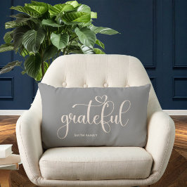 Grateful Personalized Family Name Gray ランバークッション