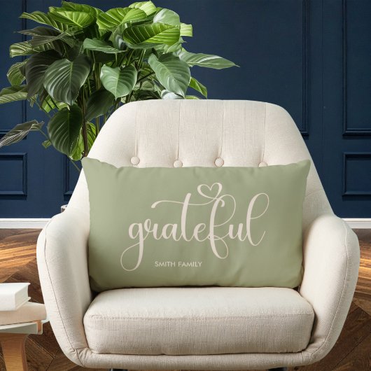 Grateful Personalized Family Name Sage Green ランバークッション