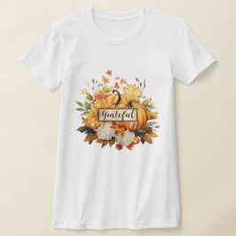 Grateful Pumpkin Floral Fall Thanksgiving Tシャツ