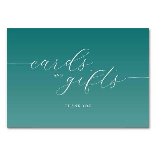 Grateful Teal Cursive Thank You Card テーブルナンバー (正面)