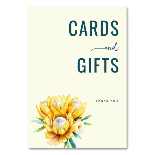 Grateful Teal Watercolor Protea Bouquet テーブルナンバー (正面)