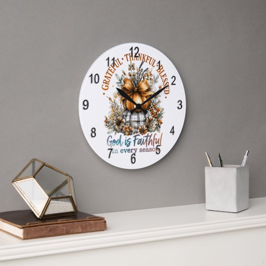 Grateful Thankful Blessed ラージ壁時計 (オフィス)