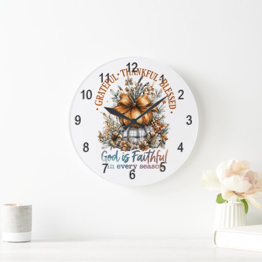 Grateful Thankful Blessed ラージ壁時計 (ホーム)
