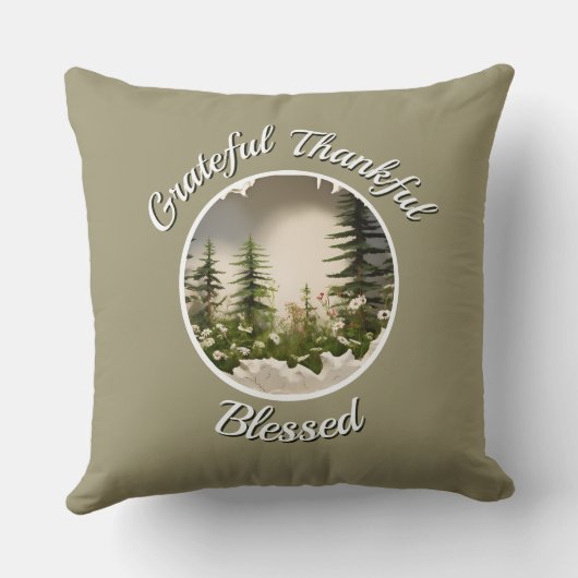 "Grateful, Thankful, Blessed" Accent Throw Pillow クッション (裏面)