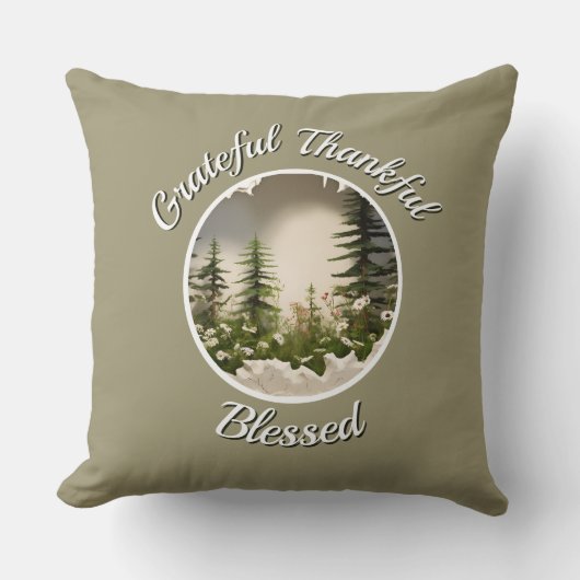 "Grateful, Thankful, Blessed" Accent Throw Pillow クッション (正面)