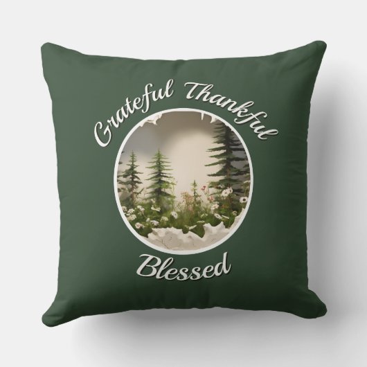 "Grateful, Thankful, Blessed" Dark Green  クッション (裏面)