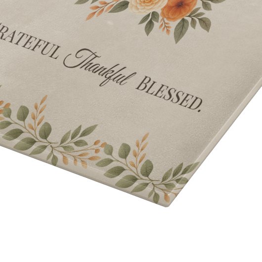 Grateful Thankful Blessed Fall Floral カッティングボード (角)