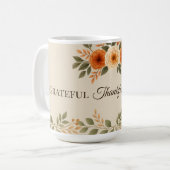 Grateful Thankful Blessed Fall Floral コーヒーマグカップ (正面左)