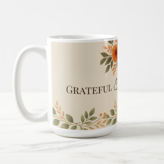Grateful Thankful Blessed Fall Floral コーヒーマグカップ (左)