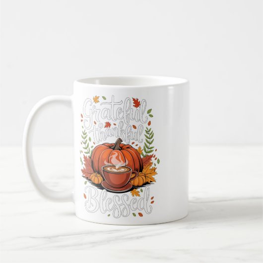 Grateful Thankful Blessed Pumpkin Coffee Fall Than コーヒーマグカップ (左)