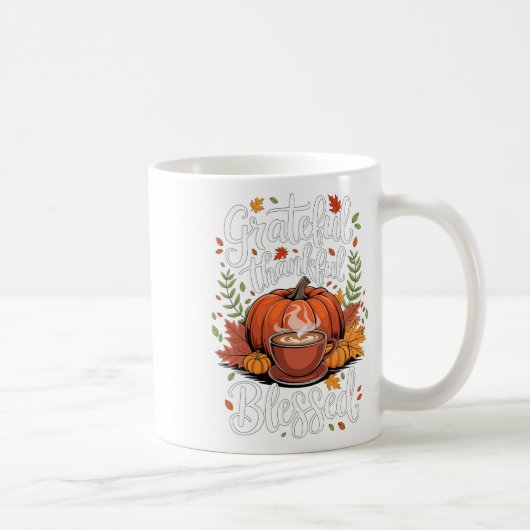 Grateful Thankful Blessed Pumpkin Coffee Fall Than コーヒーマグカップ (右)