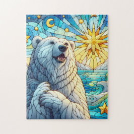 Grateful Whimsical Polar Bear Faux Stained Glass ジグソーパズル