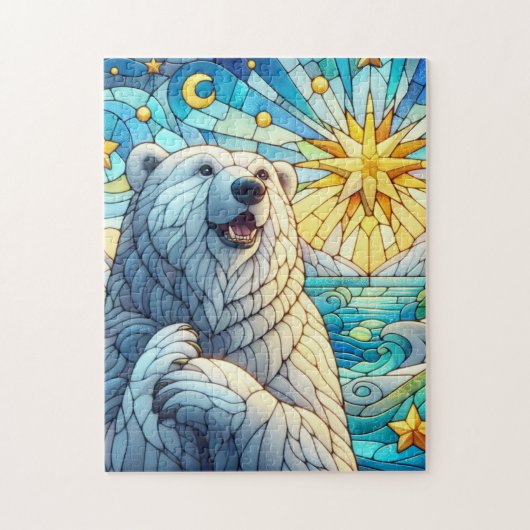 Grateful Whimsical Polar Bear Faux Stained Glass ジグソーパズル (縦)