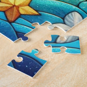 Grateful Whimsical Polar Bear Faux Stained Glass ジグソーパズル (側面)