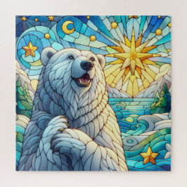 Grateful Whimsical Polar Bear Faux Stained Glass ジグソーパズル