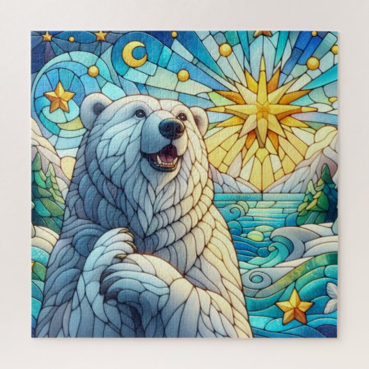Grateful Whimsical Polar Bear Faux Stained Glass ジグソーパズル (縦)