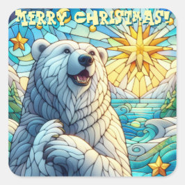 Grateful Whimsical Polar Bear Faux Stained Glass  スクエアシール