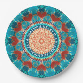 Gratitude Aqua Teal Mandala Customizable Quote ペーパープレート (正面)
