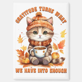 Gratitude & Cozy Vibes – Autumn Cat with Hot Drink マグネット