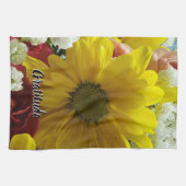 Gratitude Floral Yellow Daisy Photo キッチンタオル (横)