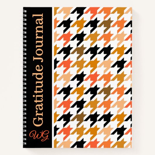 Gratitude Journal Houndstooth Orange Autumn Colors ノートブック (正面)