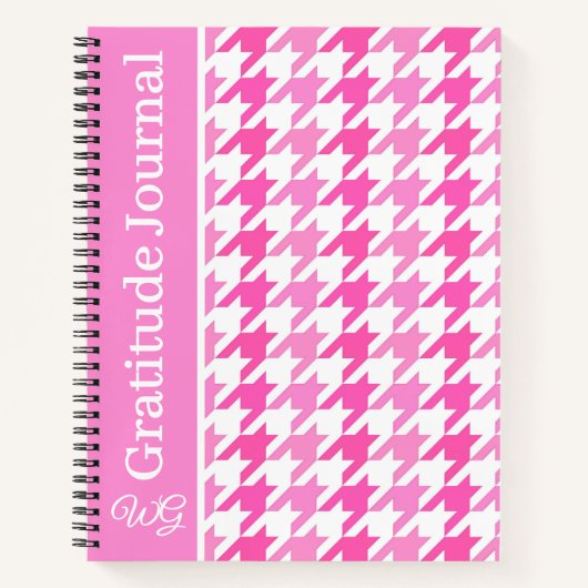 Gratitude Journal Houndstooth Pink and White ノートブック (正面)