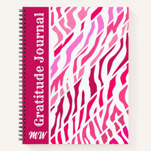 Gratitude Journal Personalized Pink Zebra Stripe ノートブック (正面)