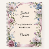 Gratitude journal pink ribbon cream florals ノートブック (正面)