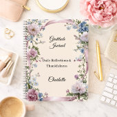 Gratitude journal pink ribbon cream florals ノートブック