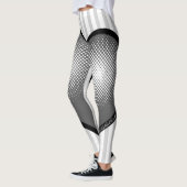 Grau gestreift Herz weiß gepunktet 80er Leggings レギンス (左)