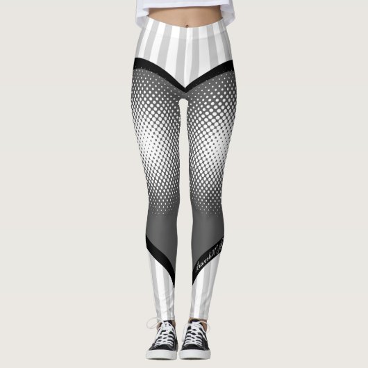 Grau gestreift Herz weiß gepunktet 80er Leggings レギンス (正面)