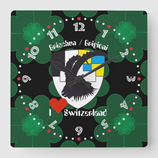 Graubünden Grischun Grigioni Schweiz Svizra Uhr スクエア壁時計 (正面)
