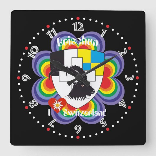 Graubünden Grischun Grigioni Schweiz Svizra Uhr スクエア壁時計 (正面)