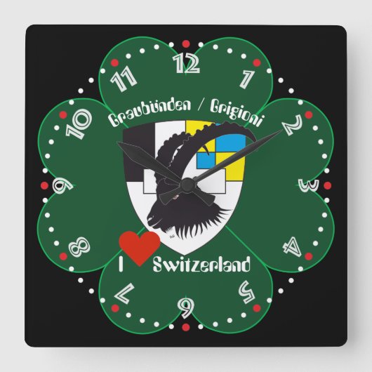 Graubünden Grischun Grigioni Schweiz Svizra Uhr スクエア壁時計 (正面)