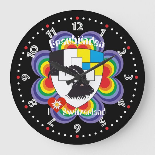 Graubünden Grischun Grigioni Schweiz Svizra Uhr ラージ壁時計 (正面)