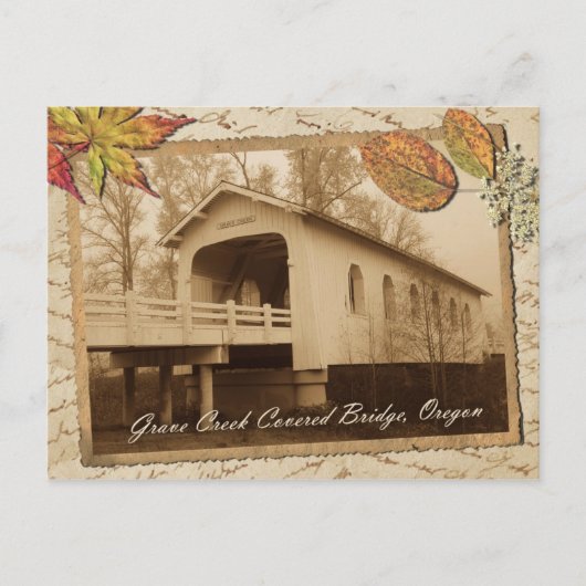 Grave Creek Covered Bridge、サニーバレー、または ポストカード (正面)