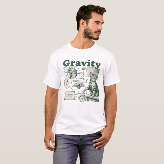 Gravity funny math explanation - with cat tシャツ (正面フル)