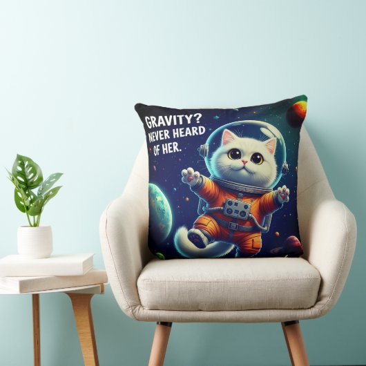Gravity? Never Heard of Her. Cute Space Cat クッション (椅子)