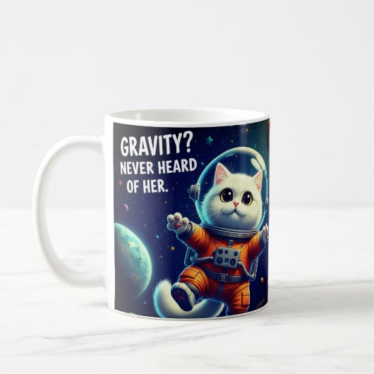 Gravity? Never Heard of Her. Cute Space Cat コーヒーマグカップ (左)