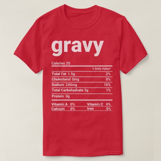 Gravy Nutrition Facts Thanksgiving Costume Tシャツ (デザイン正面)