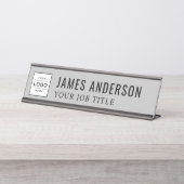 Gray モダン Businessパーソナライズされたロゴ デスクネームプレート (正面)