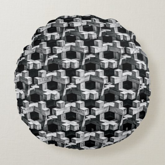 Gray and black cross ラウンドクッション (正面)