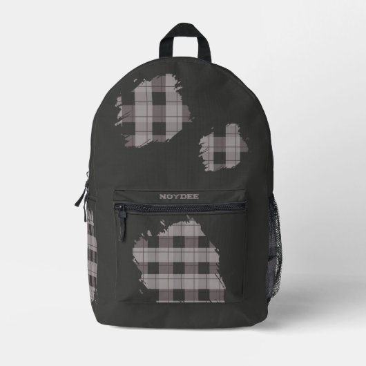 Gray and Gray Plaid Patches, Name プリントバックパック (正面)