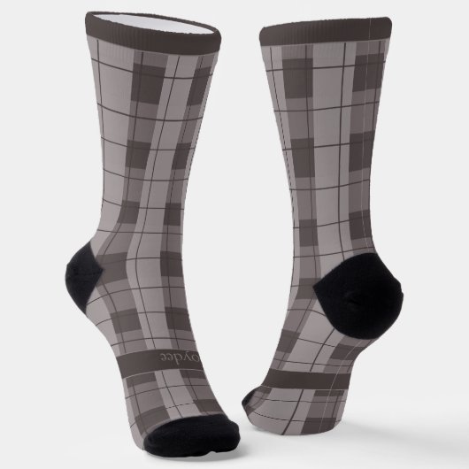 Gray and Grey Plaid, Text on Foot ソックス (傾斜あり)